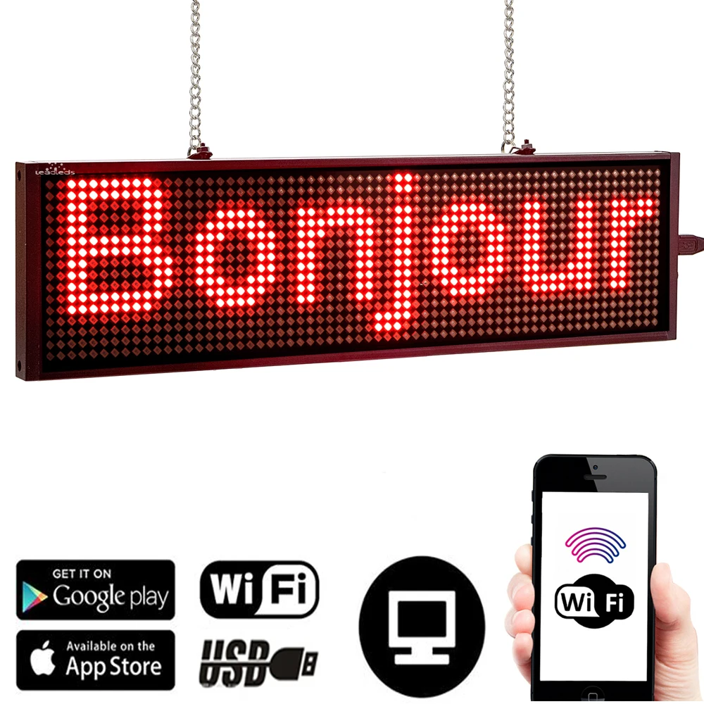 34cm P5MM Led Sign WiFi Programmable Scrolling Message Display Board Support for All Languages Industrial Grade Business Tools