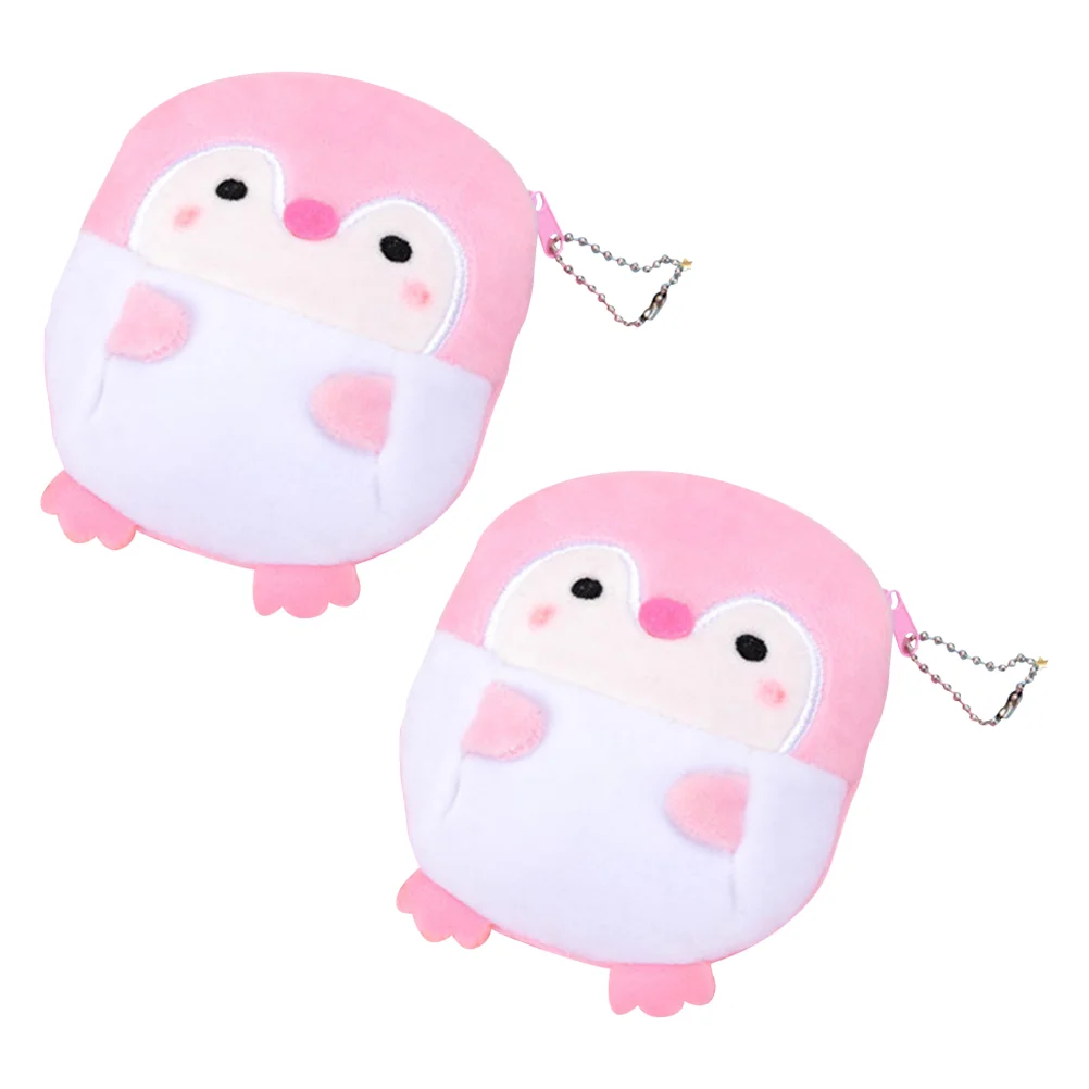 

2 Pcs Penguin Plush Change Cards Storage Bag Coin Purse Women Data Line Portable Changes Child