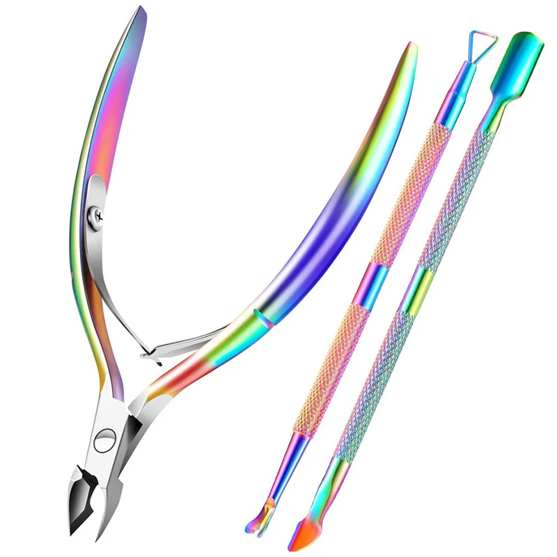 

3Pcs Nail Cuticle Nipper Scissors Set Manicure Colorful Clipper Dead Skin Remover Cuticle Nippers Nail UV Gel Remover Pusher