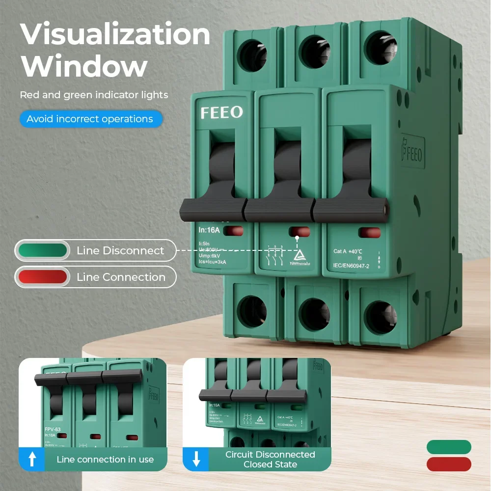 FPV-63/FFEO Новый тип дин-рейки Автоматический выключатель постоянного тока Solar MCB Mini 3P