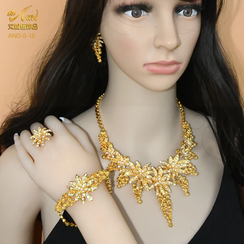 

African Dubai Plated Indian Jewelry Set Nigerian Woman Luxury Jewellery Bride Wedding Collection Party Gift Arab Accessories