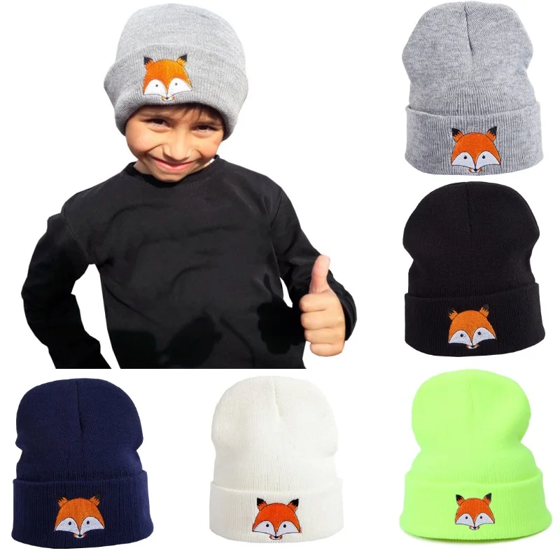 

Winter Beanies for Women Fox Embroidery Outdoor Warm Crochet Skullies Hat Autumn Knitted Beanies Cap Bonnet for Women