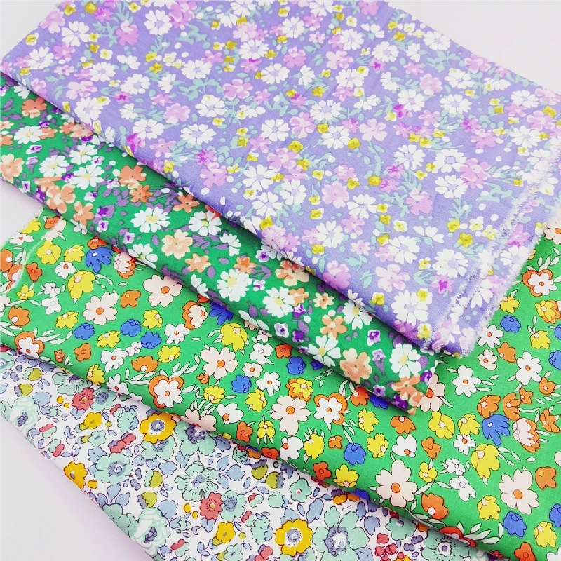 

145x50cm Fresh Green Floral 60s Combed Cotton Fabric, Making Spring and Summer Women's Clothing Skirt Printed Cloth