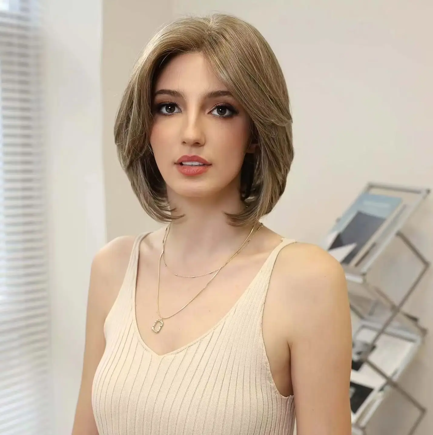 Короткий боб Wear and Go Бесклеевой парик Мягкий волнистый коричневый парик с эффектом омбре Синтетический парик фронта шнурка для женщин для ежедневного использования (art.: 3920ce2fb3ac8) - 3920ce2fb3ac8