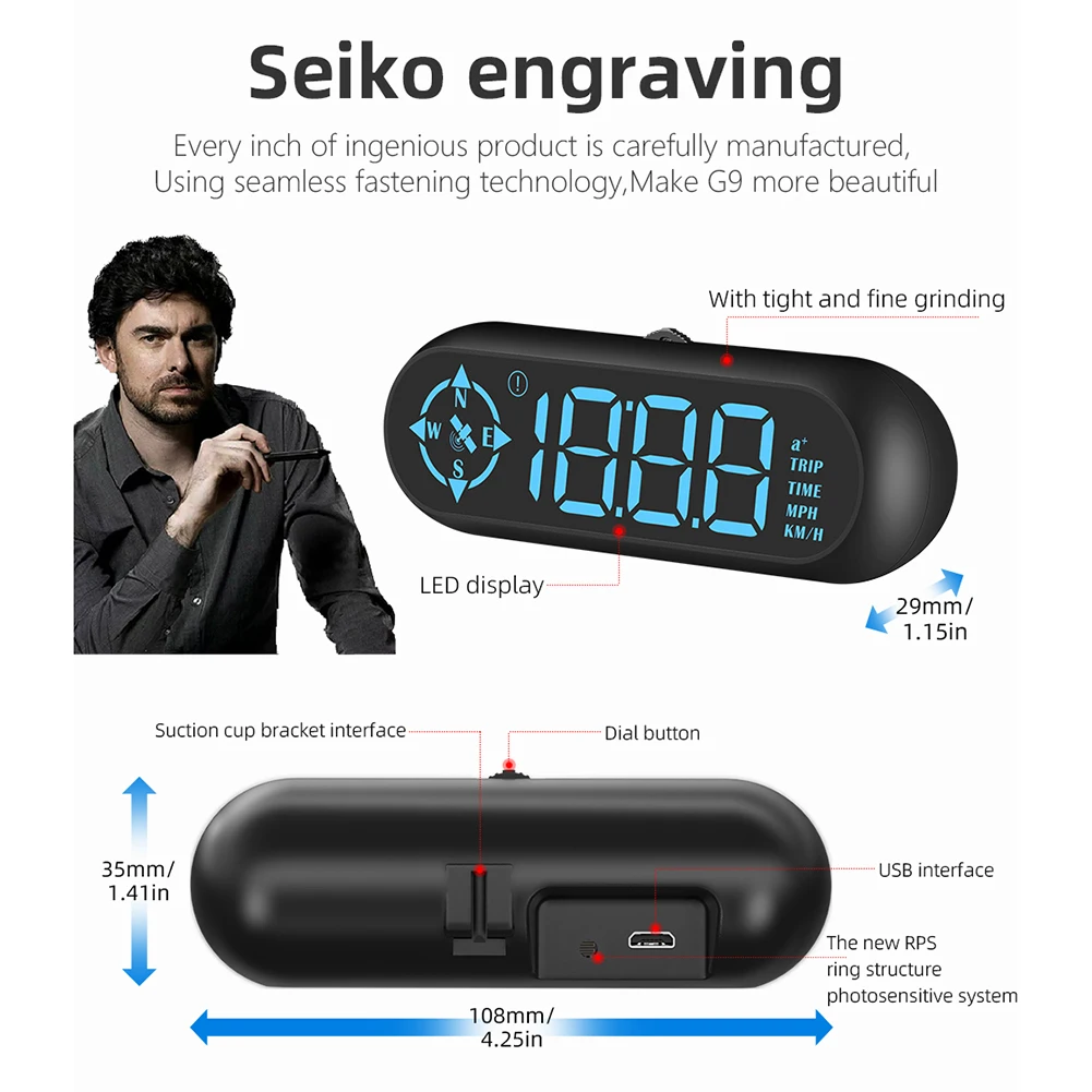 

G9 GPS HUD Speedometer LED Auto Head Up Display On-Board Computer 10Hz Dual-mode Chip Disaplay Car Truck Electronic Accessories