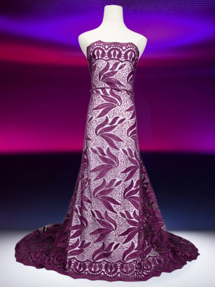 

5 Yards Africa Mesh Lace Fabric High Quality 2023 Wedding New French Embroidered Milk Tulle Lace Fabric with Sequins F3364