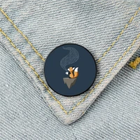 fox tea pattern printed pin custom funny brooches shirt lapel bag cute badge cartoon enamel pins for lover girl friends