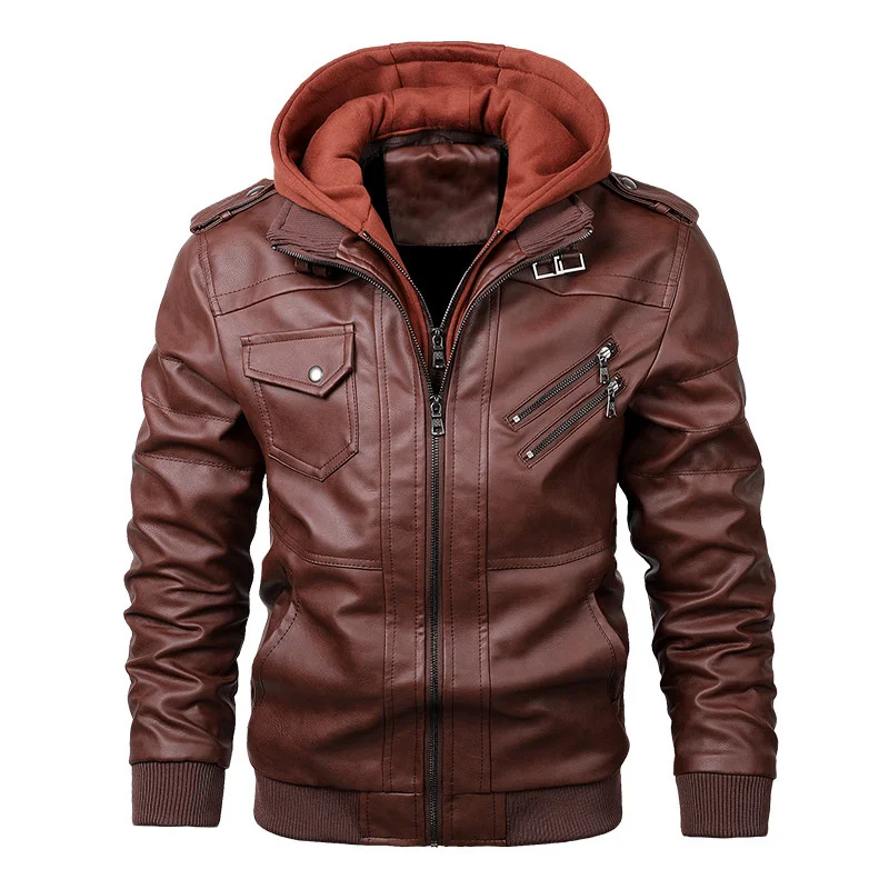 

Autumn Trend Jaqueta Couro Masculina Newest Removable Hooded Leather Jacket Men Zipper Motorcycle Leather Jacket Male Outerwear