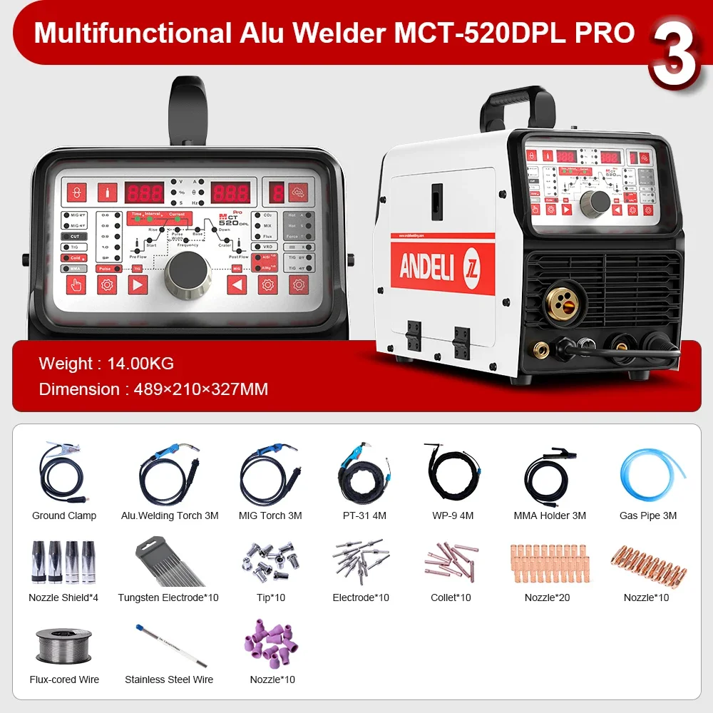ANDELI MCT-520DPL PRO Многофункциональный сварочный аппарат MIG/TIG/MMA/CUT/COLD Welding/MIG Pulse Can IGBT