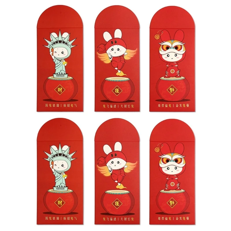 

6 шт., красные конверты с кроликом, 2023