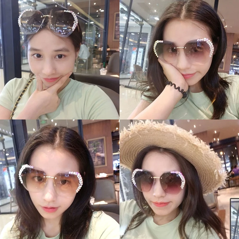 

Summer Sunglasses Diamond-studded Glasses Rimless Cut-edge Sunglasses Metal Decorative Glasses Men Women Sunglasses Fashion