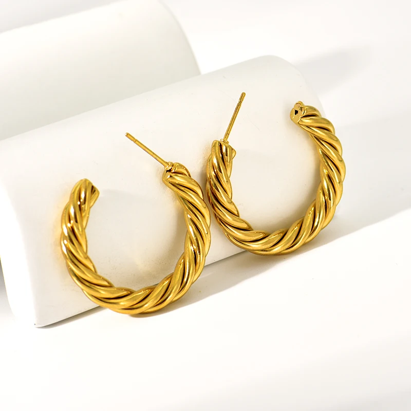 rivca Charm Metal Twist Unusual Earrings New Stainless Steel 18 K Texture Gold Color Stud Temperament Jewelry for Women Gift