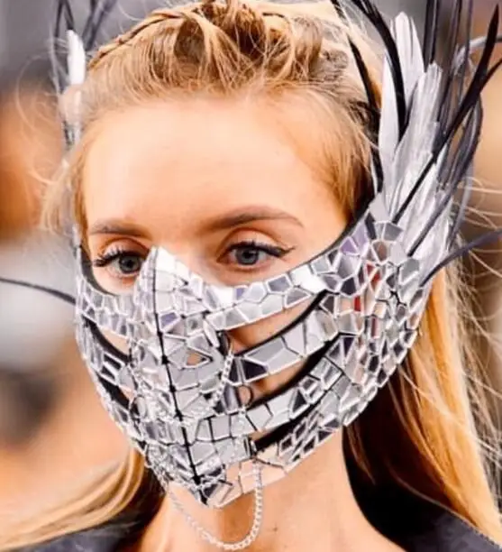 

Mirror Mask Women Night Club Performance Feather Wings Masks Dance Bar Stage