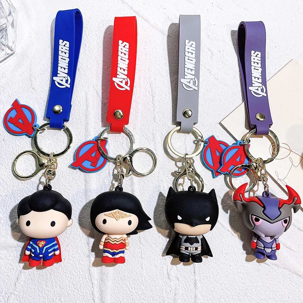 Marvel Avengers Keychains Cartoon Superhero PVC Keyrings Anime Action Figure Doll Pendant Keyholder Women Men Car Key Chains