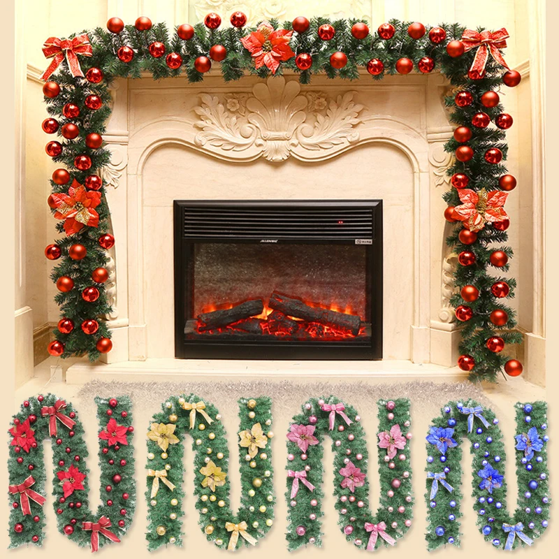 

2.7m Christmas Rattan Flower Garland Wreath For Doors Hanging Christmas Ornaments Artificial Xmas Tree Christmas Decoration 2024