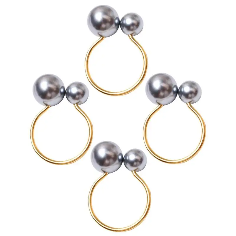 

Pearl Napkin Rings Pearl Stainless Steel Napkin Buckle 4PCS Napkin Holders Rings For Wedding Birthday Dinner Party Family
