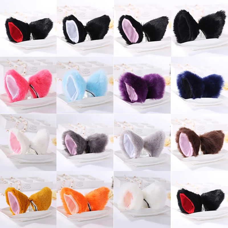 

Fashion Fluffy Halloween Party Cat Faux Fox Fur Ears Costume Hairpin Hairband Black/White/Purple/Blue/Black Cute 2020