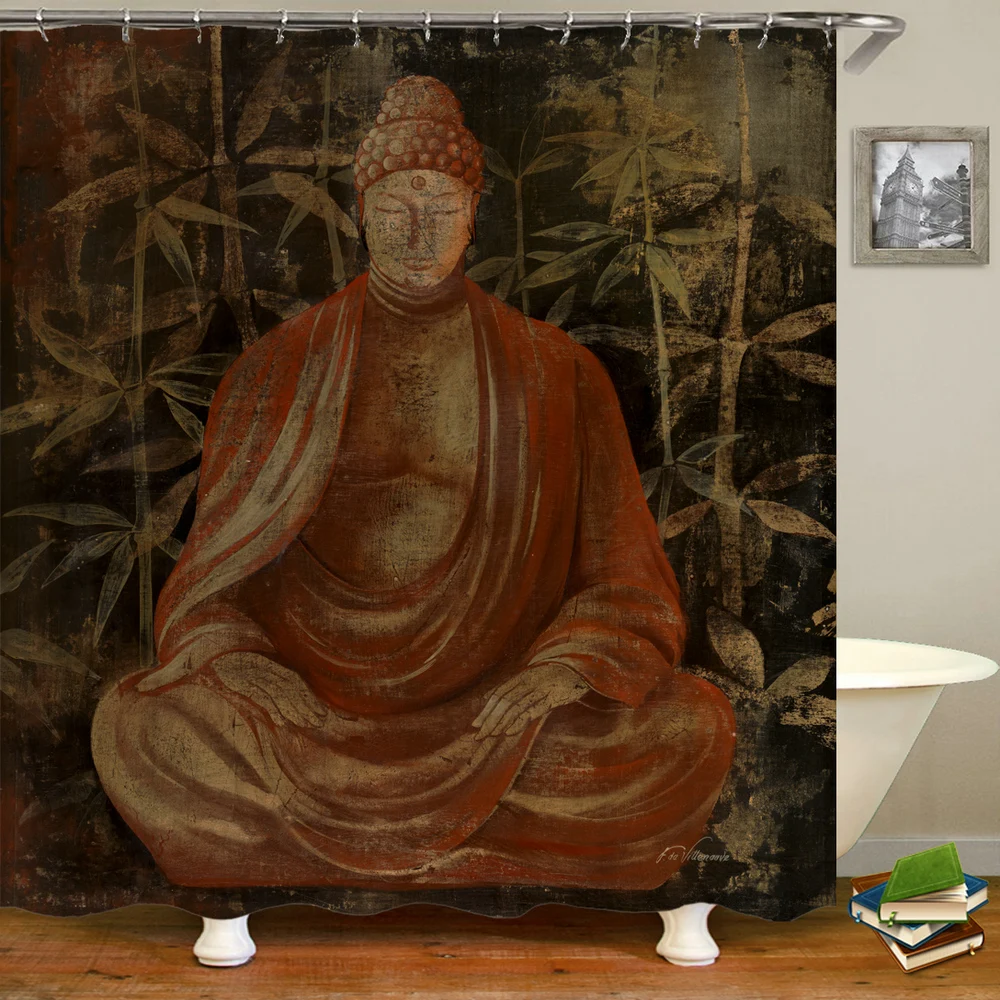 

Chinese Buddha Shower Curtains Bath Curtains Waterproof Bathroom Decor With Hooks 3d Printing 180*180cm Decoration Bath Curtain