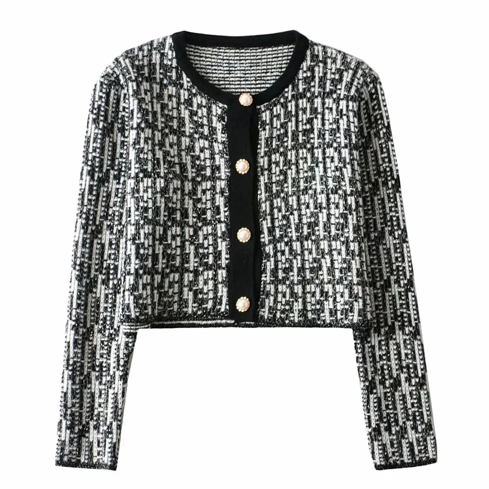 

Vintage Tweed Plaid Cardigan Women Single Breasted Short Sweaters Autumn Winter Long Sleeve O Neck Knitted Korean Female Sweater