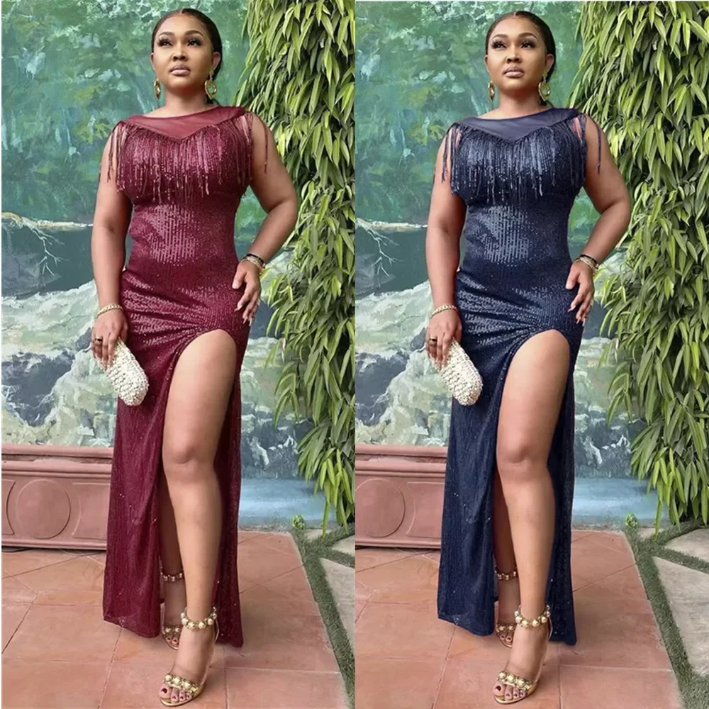 

Luxury Sequin Wedding Dresses Elegant Ladies Evening Gowns New African Ankara Party Long Robe One Shoulder Women Dress Outfit