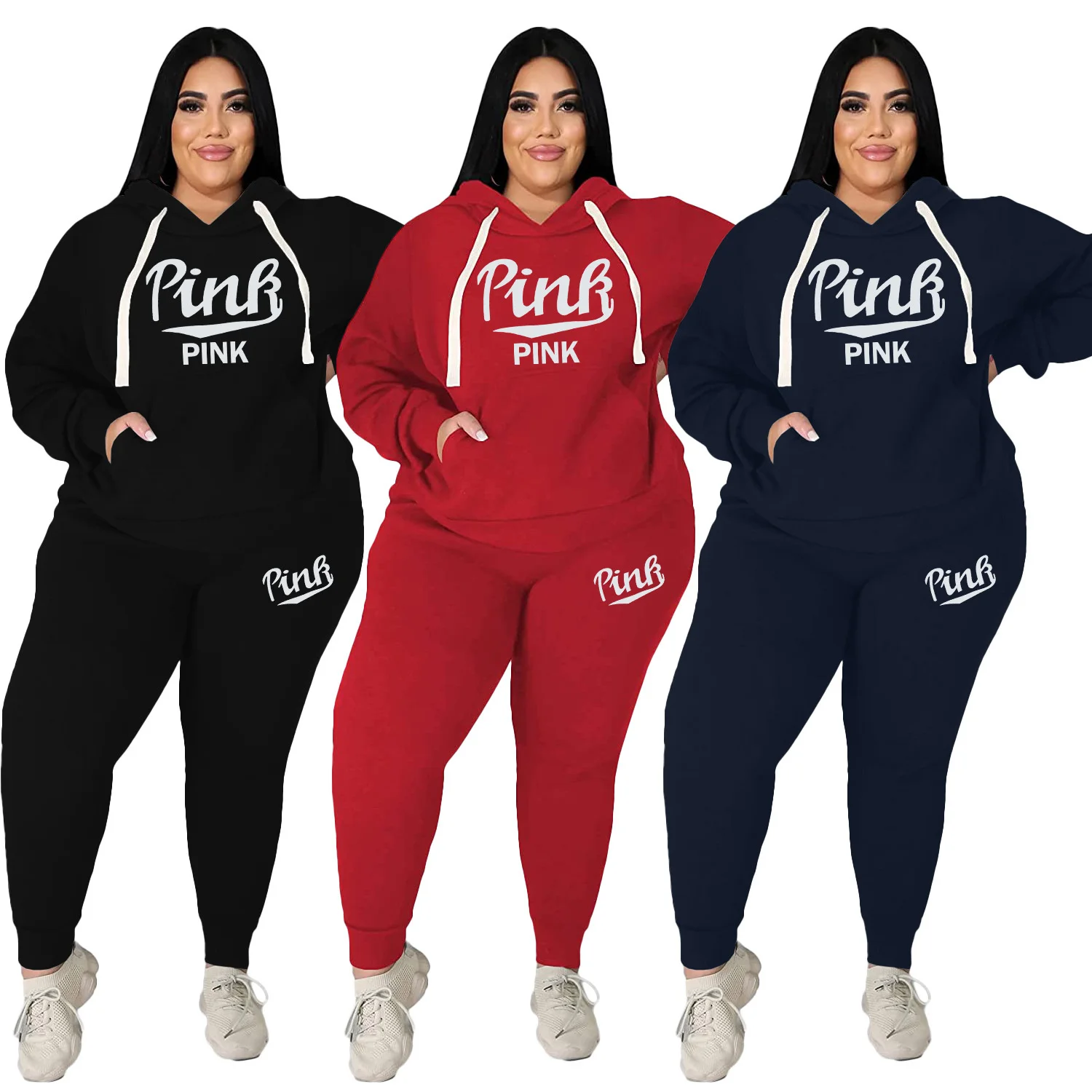 5XL Plus Size Women's Fashion Casual Sports Suit Two Pieces Autumn Winter Long Sleeve Hoodie And Pant Letter Print Outfits