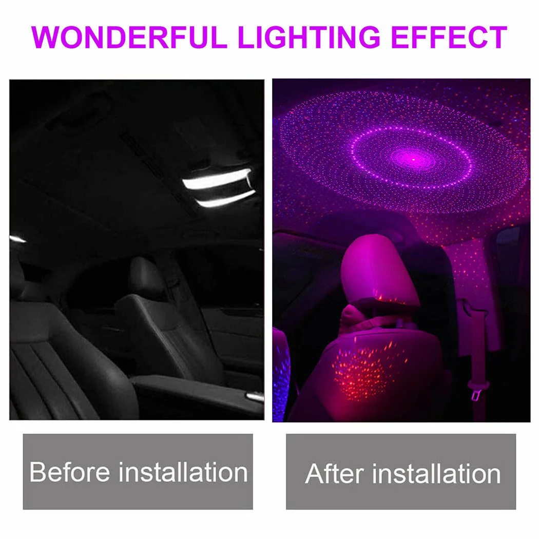 

USB Car Interior Roof Atmosphere Lamp Star Light LED Projector Night Purple Mini LED Car Roof Lights Projector Accessories