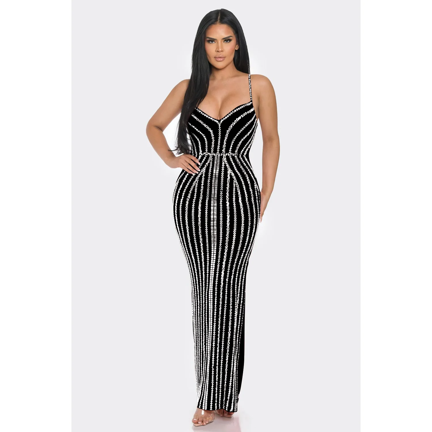 

Женское сексуальное блестящее платье Zoctuo на бретелях-спагетти, Платье макси с открытой спиной, блестящее платье, Осенние Новые облегающие длинные вечерние платья