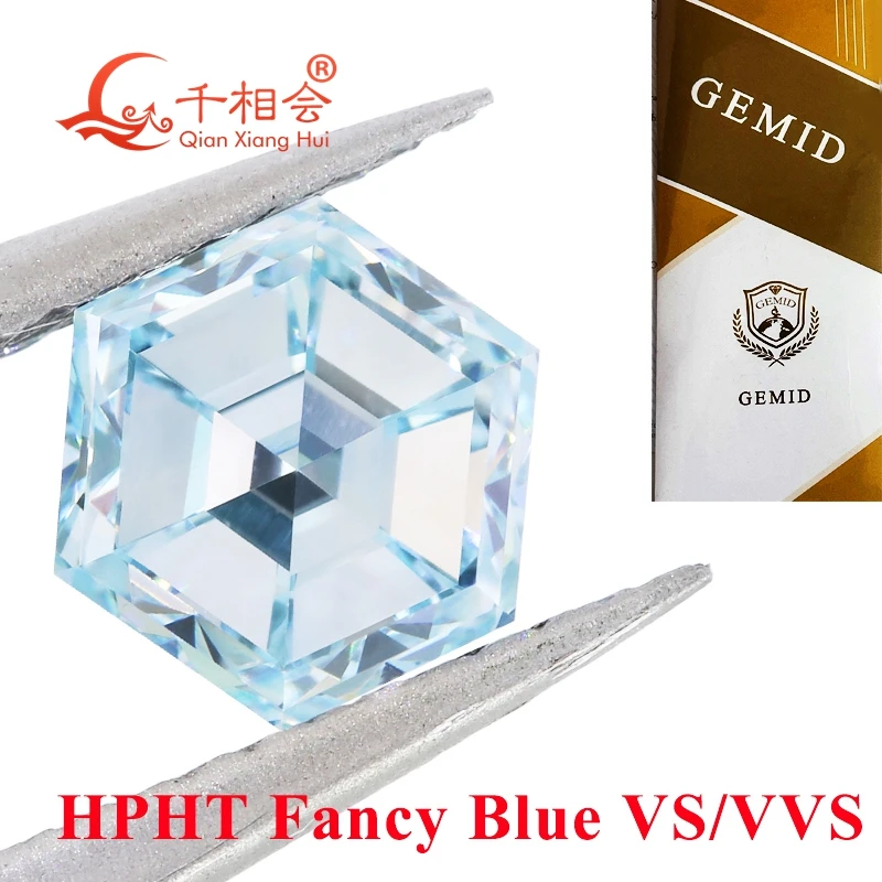 Необычный синий цвет 1 12 карата VVS1 ясность HPHT Diamond 2EX Шестиугольная ступенчатая