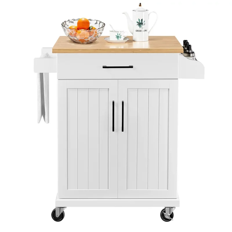 

Easyfashion Rolling Kitchen Cart with Storage and Spice Rack, White