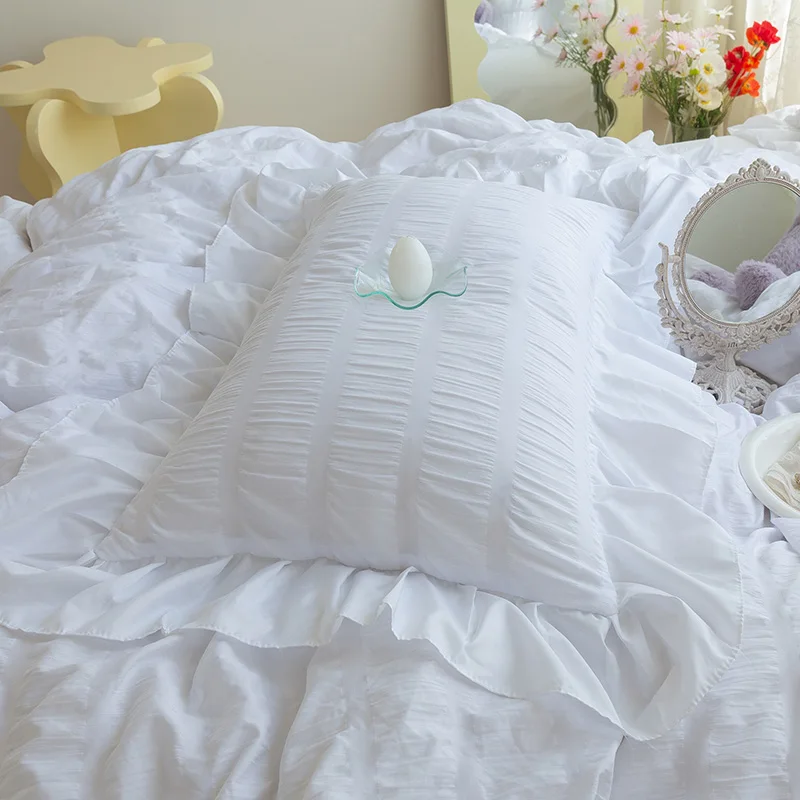 White Ruffled Duvet Cover Set Queen Size Cute Lace Princess Bedding 3/4pcs Vintage Bed Extra Soft Breathable | Дом и сад