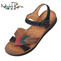 mom sandals summer 2022 new genuine leather soft bottom middle aged comfortable flat elderly womens shoes non slip