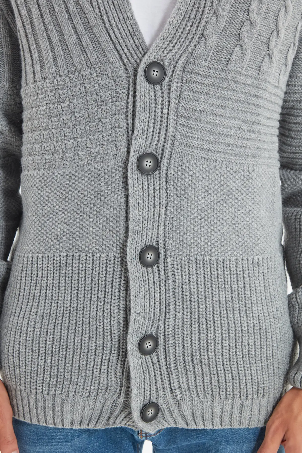

Men's Slim Fit shawl collar texture paneled Knitwear cardigan tmnahi0133
