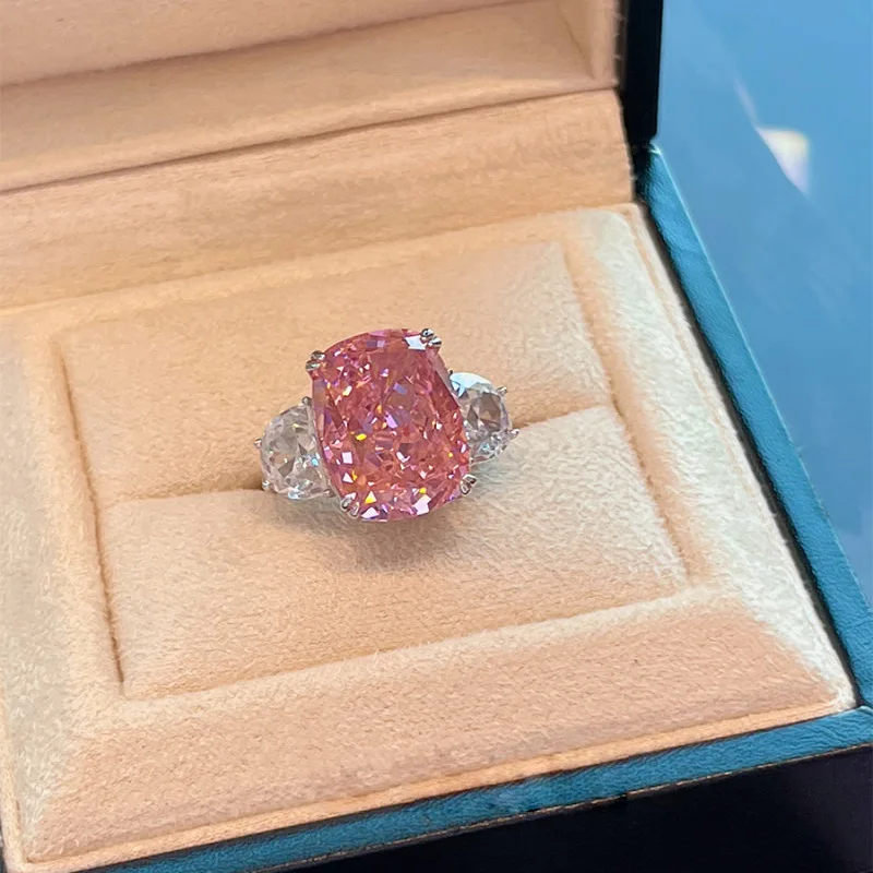 

Сверкающие розовые кольца для Woomen, роскошные кольца из серебра 925 пробы с розовыми и высокоуглеродистыми бриллиантами, изысканные свадебные украшения для невесты