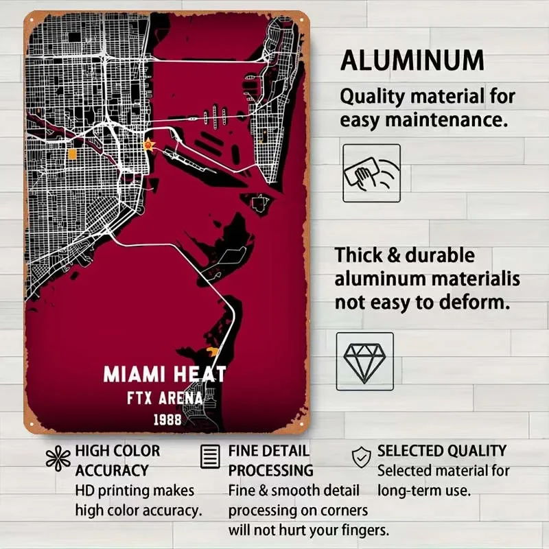 Знак карты тепла Майами спортивный металлический плакат украшение для спальни
