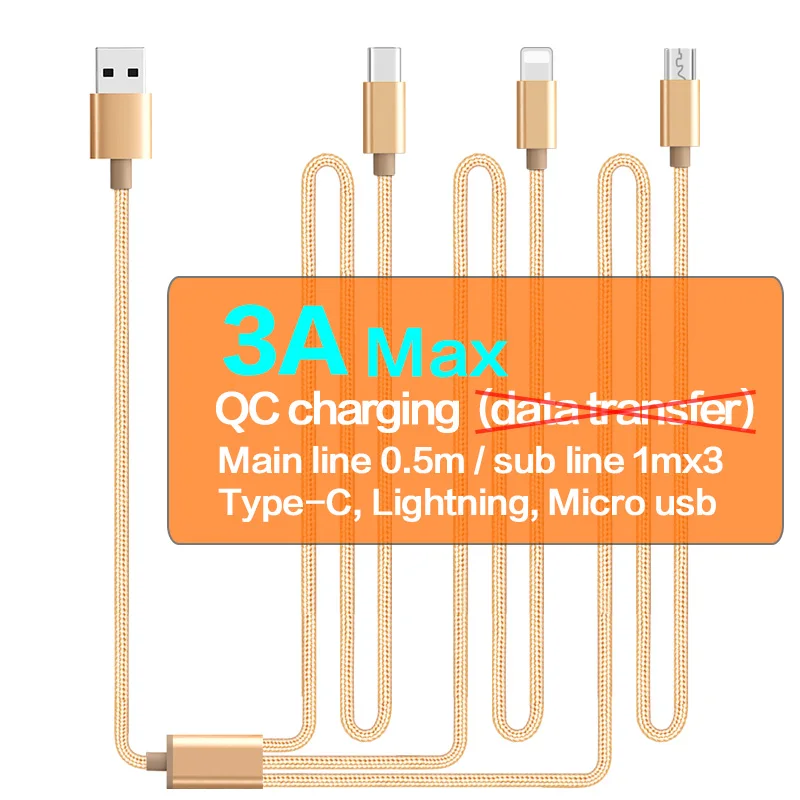 Кабель USB Type-C 3 в 1 для iPhone 13, 12, 11 Pro Max, XS, 5A, кабель быстрой зарядки QC, провод Micro USB Для Huawei, Samsung, Xiaomi
