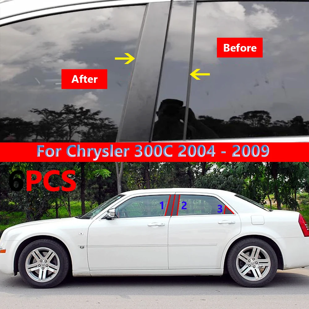 

6Pcs Window Pillar Posts trim Cover Molding for Chrysler 300C 2006 2007 2008 2009 Middle BC Column Sticker