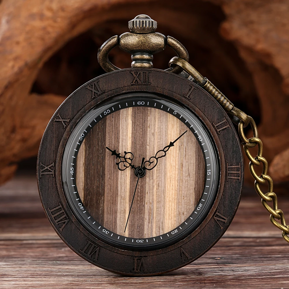 Wood Quartz Pocket Watch Male Luxury Fashion Ebony Rhombic Dial Pocket Watch Pendant Gift for Men Women Reloj De Bolsillo