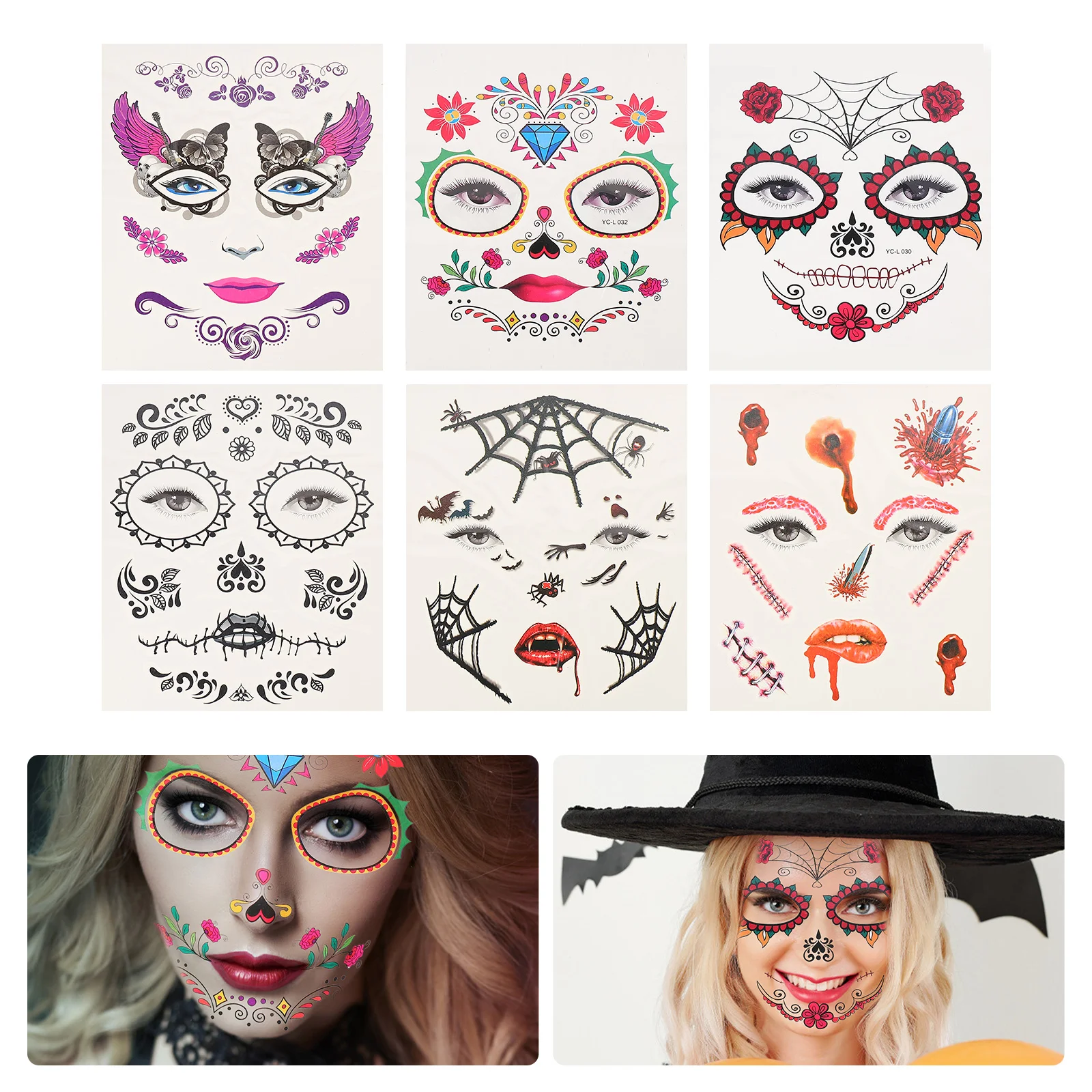 

6 Sheets Waterproof Creative Face Decals Flower Stickers for Party Cosplay