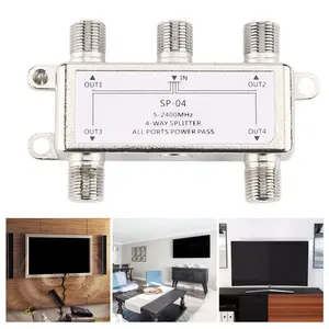 HOT 4 Way 4 Channel Satellite/Antenna/C able  TV Splitter Distributor 5-2400MHz F Type SP-04 Booster Splitter Home TV Equipments