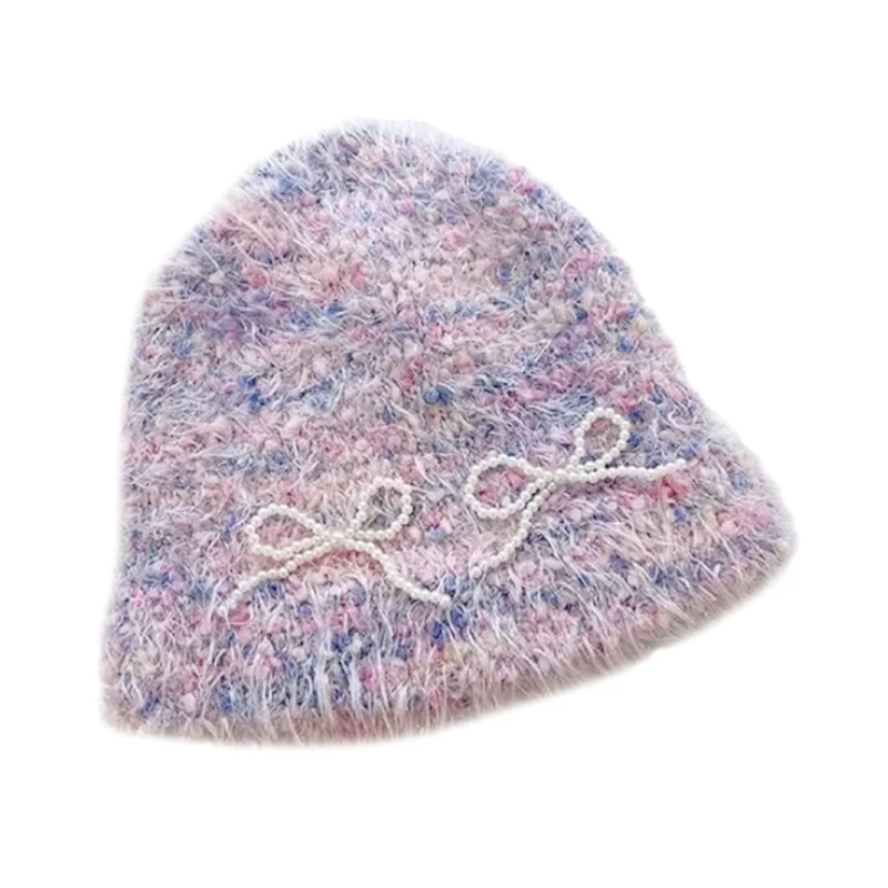 Плюшевая вязаная шапка с бантами. Элегантная женская шапка. Удобная Расклешенная