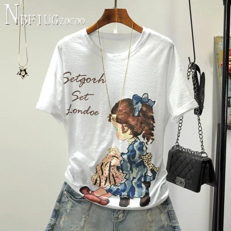 

2020 Korean Women T Shirt Round Neck Alphabet Printed Female Tee Shirts