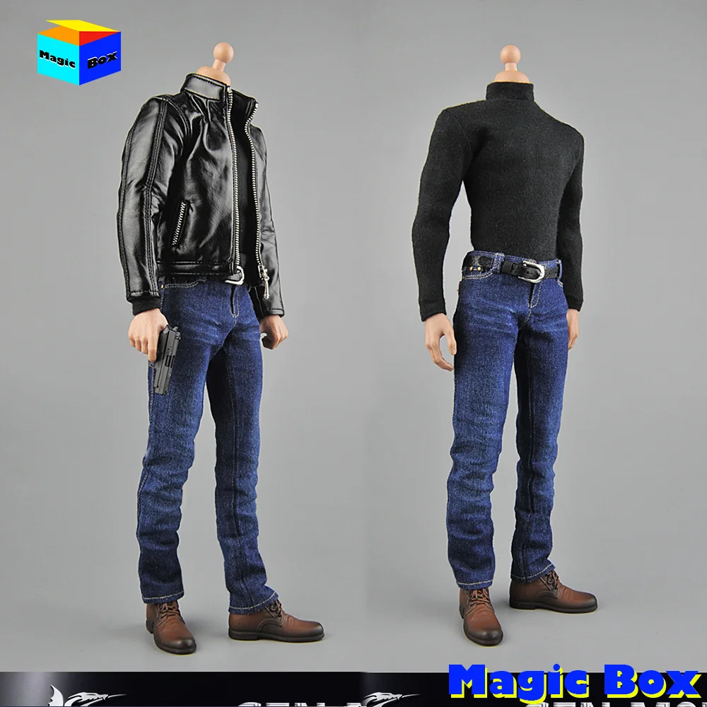 

Toy center Cen-M07 1/6 Male Soldier Tom Cruise Black Leather Jacket Sweater Jeans Shoes Pistol Set Fit 12" Action Figure Body