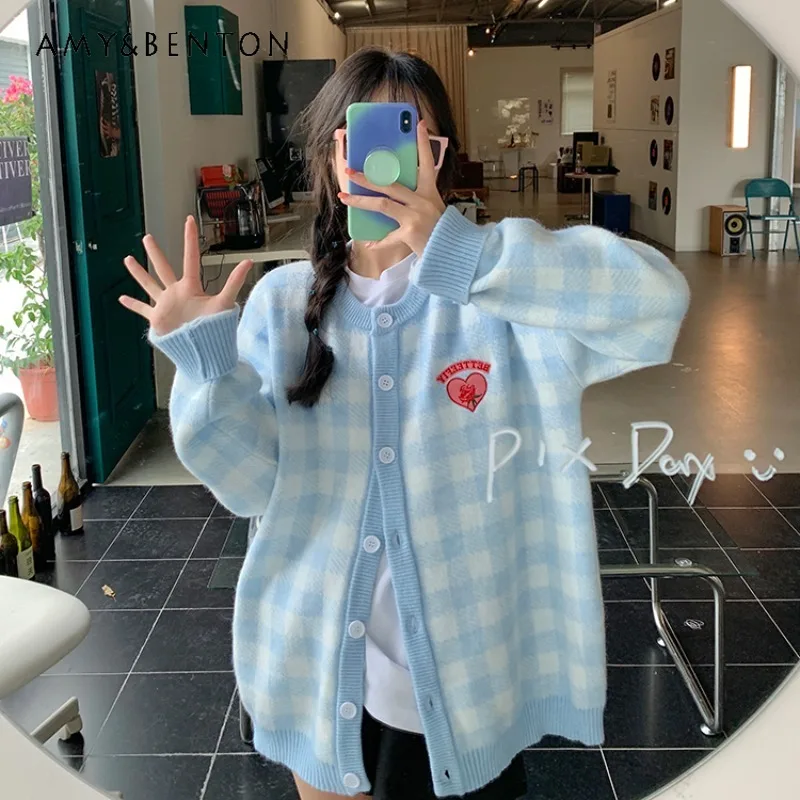 2024 японский осенне-зимний корейский свитер куртка вязаный кардиган топ ленивый