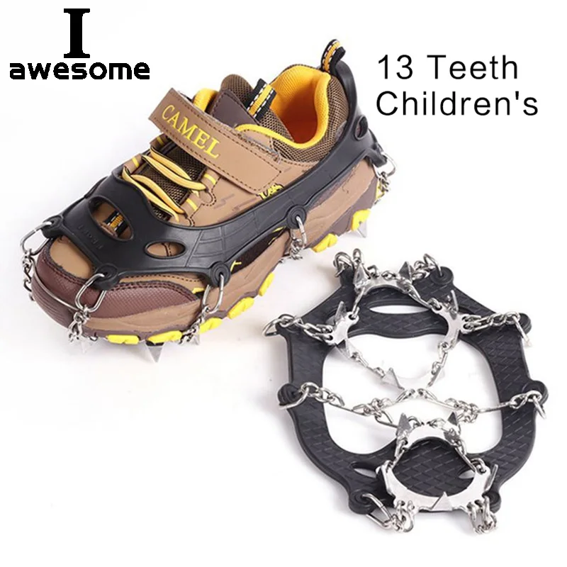 13 Teeth Ice Gripper Spike for child Kid Shoes Anti-Slip Anti-Skid Non-slip Children's Crampons Cleats Grips Climbing Shoe Boots