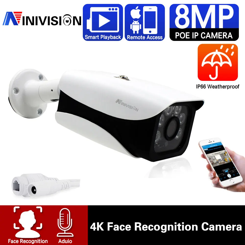 

IP-камера H.265 8 МП с функцией распознавания лица, 4K, POE
