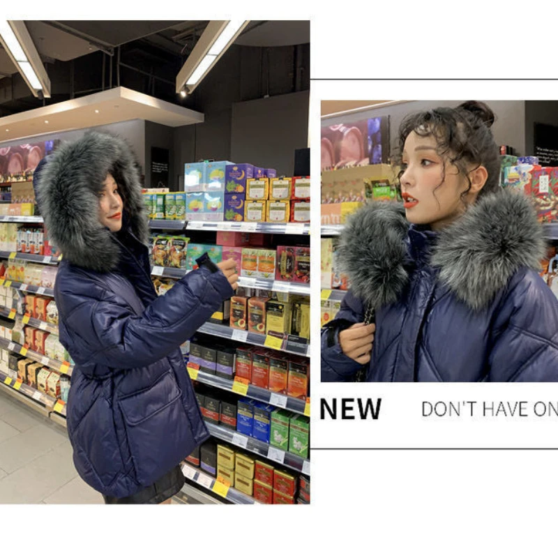 Winter New Short Padded Jacket Women Elegant Drawstring Slim Fashion Coat Office Warm Jacket Big Fur Collar Anti-Sub Coat Women