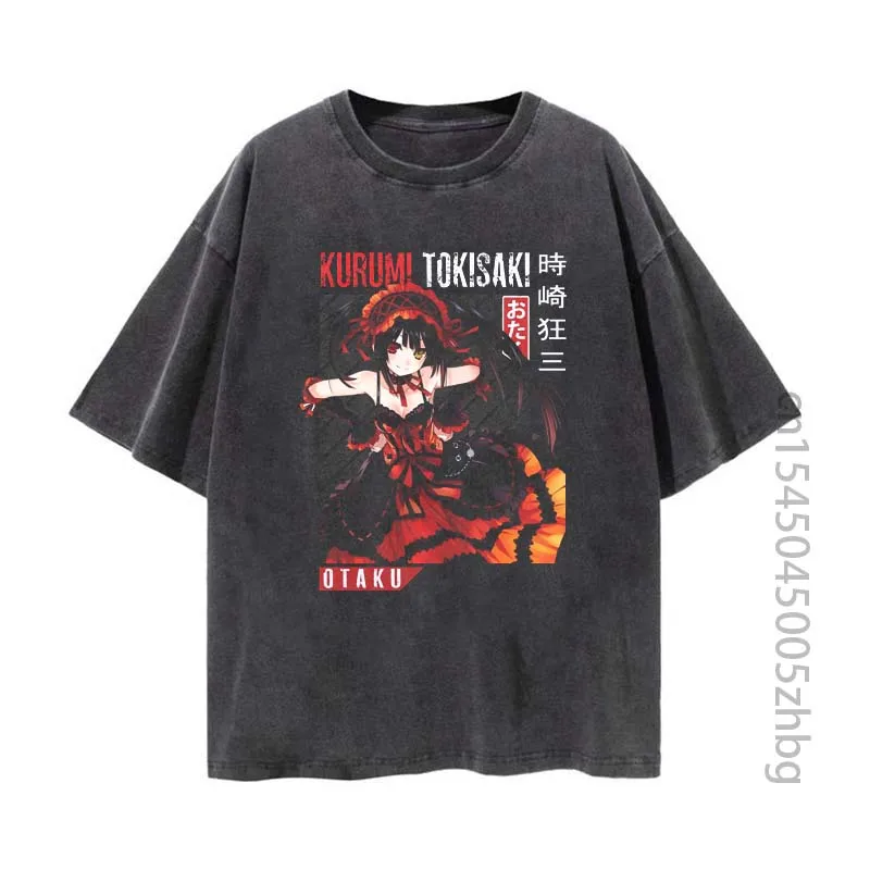 

Kurumi Tokisaki Anime Woman Shirt Streetwear Harajuku Vintage Distressed Tshirt Manga Graphic T Shirt Men Tops Tees