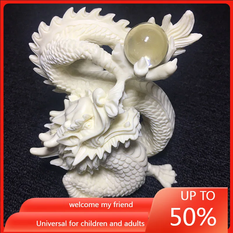 

Ivory Fruit Carving Engraved Plate Dragon Playing Beads Zodiac Dragon Ornaments Home Living Room Desktop Crafts Gift Box