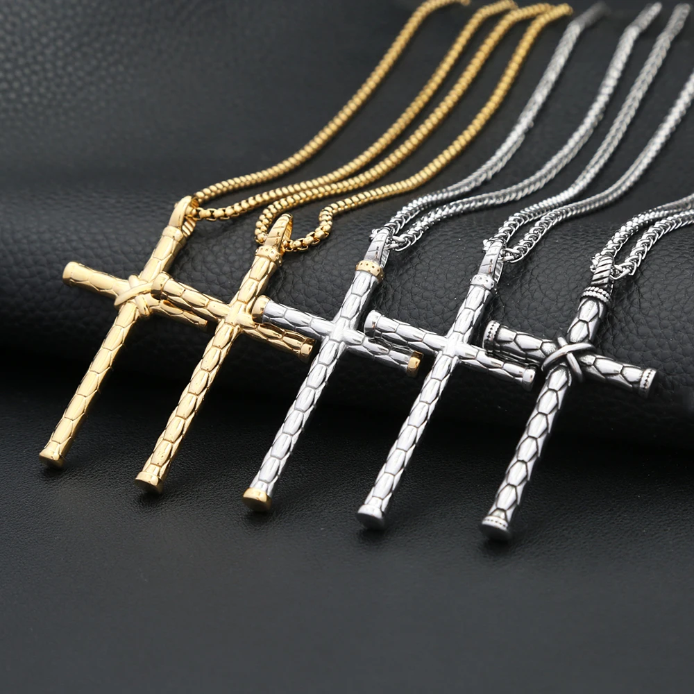 Ожерелье с подвеской-крестом из нержавеющей стали в стиле панк