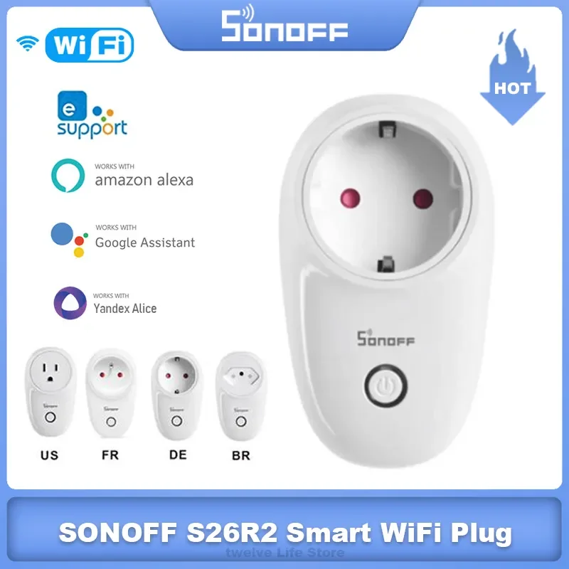 

NEW S26 R2 WiFi Smart Plug Socket 16A FR/US/BR/DE Timing Wall Power Plug Socket Support Ewelink APP Alexa Home Alice